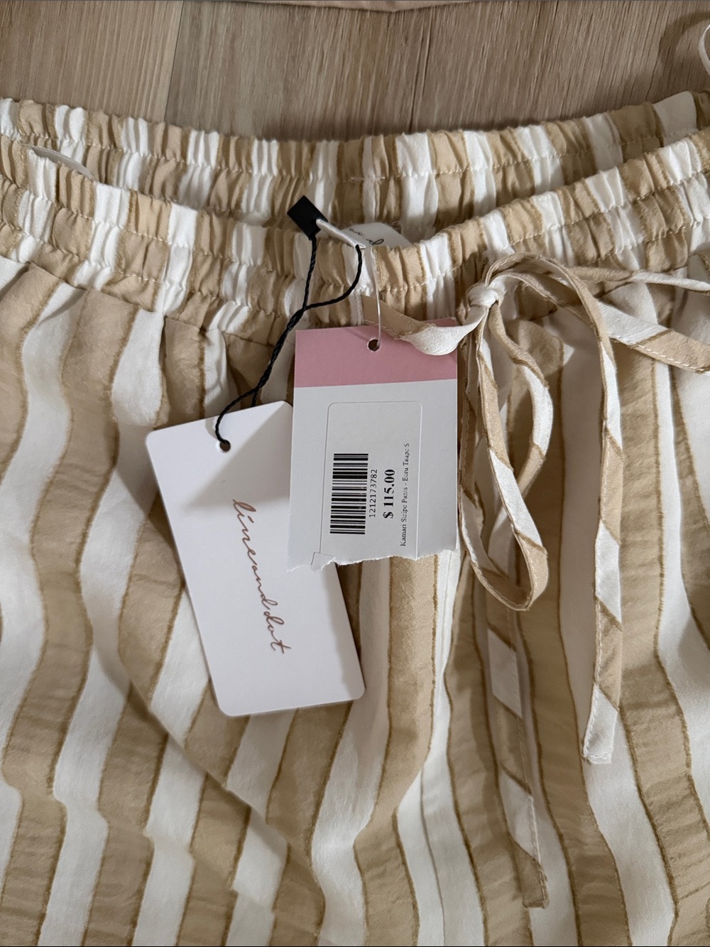 Line & Dot Striped Cream and Tan Wide-Leg Two-Piece Set - Picture 4 of 5